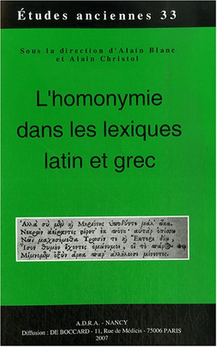 L' homonymie dans les lexiques latin et grec