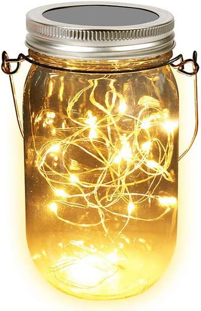 BIGBANBAN LED String Lights 39 ft with 100 LEDs 2 Modes, Outdoor Solar Fairy Lighting Waterproof Decorative Lights for Bedroom, Patio, Parties (Solar Mason Jar Lid Lights)