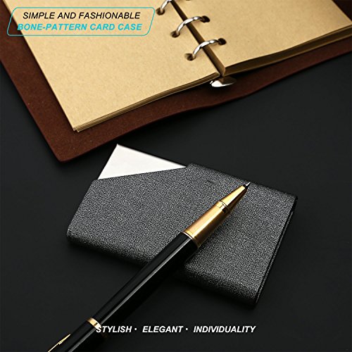 Business Name Card Holder Luxury PU Leather & Stainless Steel Multi Card Case,Business Name Card Holder Wallet Credit Card ID Case/Holder for Men & Women (Gray)