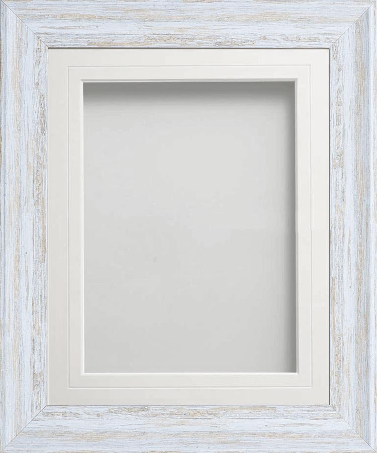 Frame Company Lynton Rustic White Photo Frame with White V-Groove Mount, A3 for A4, fitted with perspex