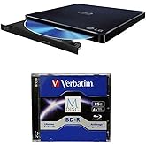 LG 6X WP50NB40 External Portable Blu-ray Burner in Retail Box Bundle with 25GB Verbatim M-Disc BD-R and Cyberlink Burning Sof