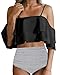 Tempt Me Women Black Stripe Two Piece High Waisted Bikini Set Swimsuit Off Shoulder Ruffle Bathing Suits Tummy Control Ruched Swimwear XXL