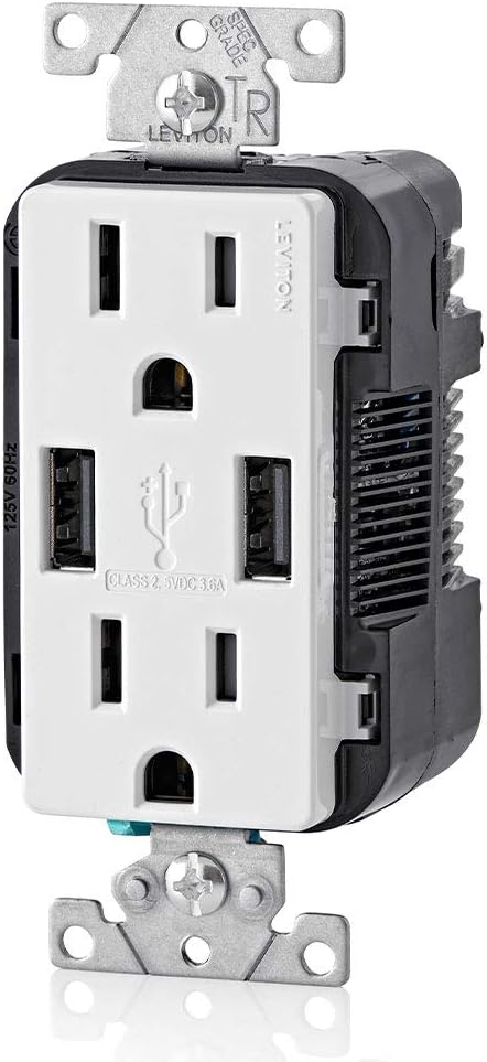 Leviton T5632-W 15-Amp Charger/Tamper Resistant Duplex Receptacle, 1-Pack, White - - 