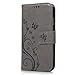 Galaxy S4 Case,Mavis's Diary Embossed Wallet Premium PU Leather Fashion Floral Butterfly Design Magnetic Flip Cover & Wrist Strap Card Slots for Samsung Galaxy S4 9500 - Gray Case & Dust Plug & Stylus