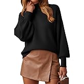 WEACZZY Women's 2026 Fall Fashion Casual Sweaters Mock Neck Long Lantern Sleeve Lightweight Knit Pullover Sweater Tops