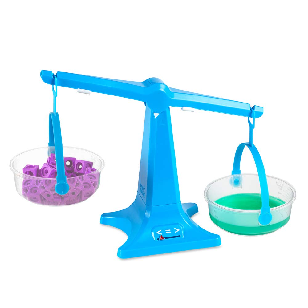 hand2mind Blue Nestable Pan Balance, Clear Double Balance Scale for Kids, Weight Scale for Liquids and Solids, Easy to Assemble, Space Saving Storage Base, Balance Scale for Classroom (Set of 1)