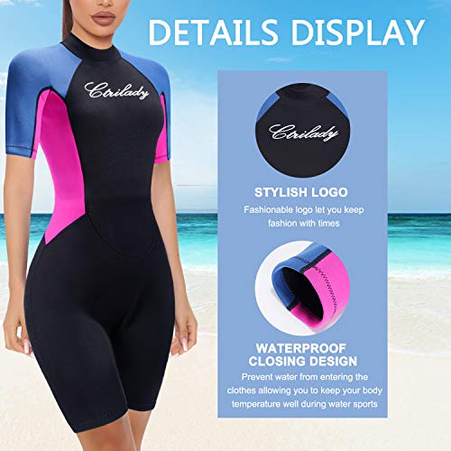 CtriLady-Wetsuit-Shorty-Wetsuit-for-Women-15mm-Neoprene-Short-Sleeve-Diving-Suits-with-Back-Zipper-UV-Protection-Full-Body-Swimwear-for-Swimming-Diving-Surfing-Kayaking-Snorkeling