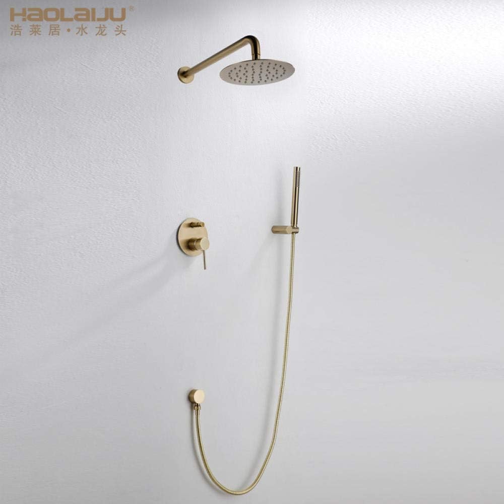 10 inch Round Bathroom Luxury Rain Mixer Combo Set Brushed Gold Black (Contain Faucet Rough-in Valve Body and Trim) A