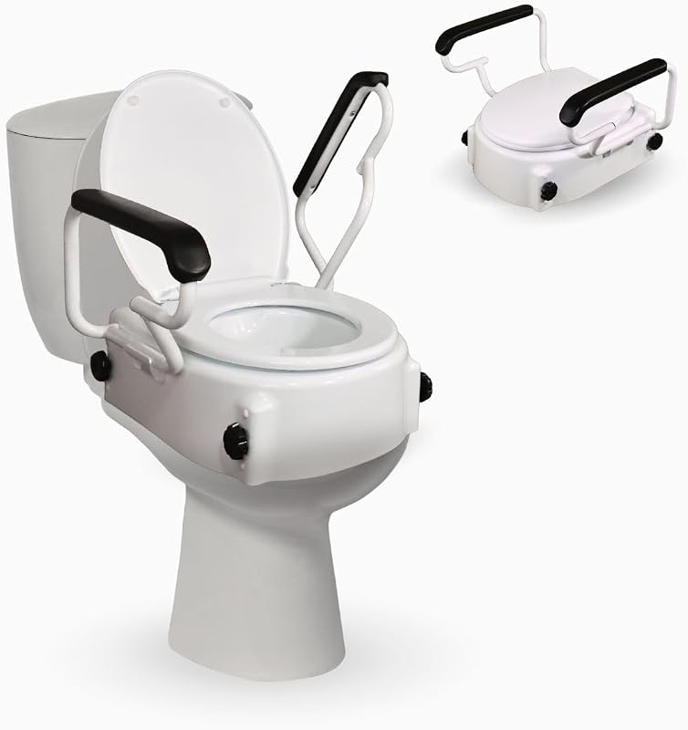 ®, Elevador wc para adultos con reposabrazos, Tajo, 19 cm, Ancianos, Tapa y abatibles, De inodoro, Regulable en 3 alturas, Inclinable, Blanco