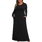 Tencede Womens Plus Size Maxi Dresses Long Sleeve with Pockets Casual Long Dress 1X-5X