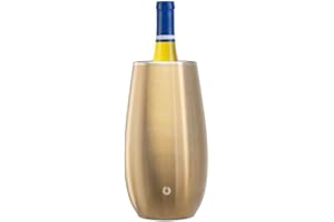 SNOWFOX Premium Vacuum Insulated, Triple Walled, Stainless Steel Wine Chiller w/Optimal fit to keep wine cold longer. Fits most Wine and Champagne Bottles. Non-Slip Silicon Base, Shimmer Gold