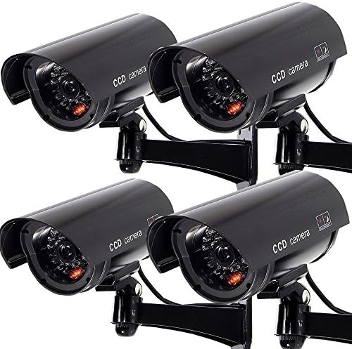 4 Pack Outdoor Waterproof Fake / Dummy Security Camera with Blinking Light (Black) ...