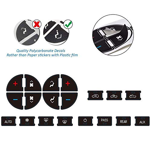 AC Dash Button Sticker Repair Kit for GM Vehicles, AC Panel Decals & Radio Button Repair Decal Set, Fix Ruined Faded AC Controls for Suburban, Chevy Tahoe, Silverado, Traverse - Year Models 2007-2015