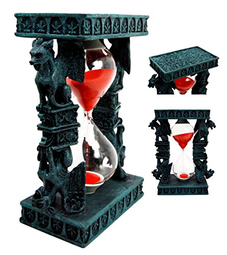 Gothic Winged Stoic Gargoyle Pillars Rooftop Invertible Sand Timer Figurine