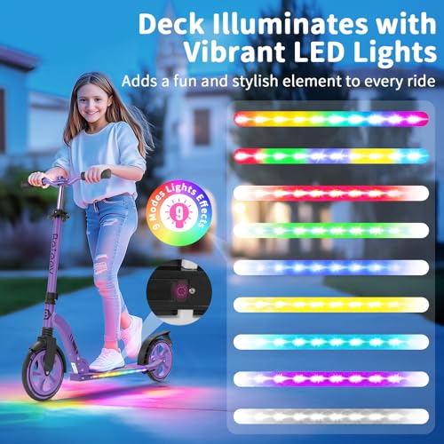 BELEEV V9 Children's Scooter from 6 to 14 Years, Adults and Teenagers up to 100 kg, LED Light Stem & Deck, Foldable and Height Adjustable, Big Wheel 200 mm, City Scooter 2 Wheels