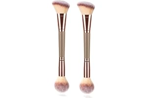 UAIAGM 2Pack Dual-ended Makeup Brushes for Contouring, Blending, and Bronzing - Angled Foundation Brush and Concealer Brush - Premium Luxe Hair for Flawless Application of Liquid, Cream, and Powder Makeup