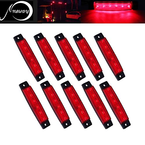 NBWDY 10pc 3.8" 6 LED Red Side Marker Lights, Trailer Marker Lights, Rear Side Marker Lamp, Led Marker Lights for Trucks, Cab Marker, RV Marker light (Red)