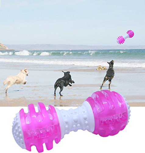 CEESC Puppy Chew Bones Toys, Soft TPR Tooth Cleaning Bone Sound Squeaky Toy for Small and Medium Dogs (Pink) - Thumbnail 2