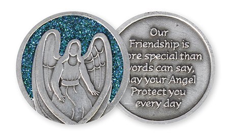 Cross My Heart 3.5cm Green Glitter Pewter FRIENDSHIP Guardian Angel Pocket Token