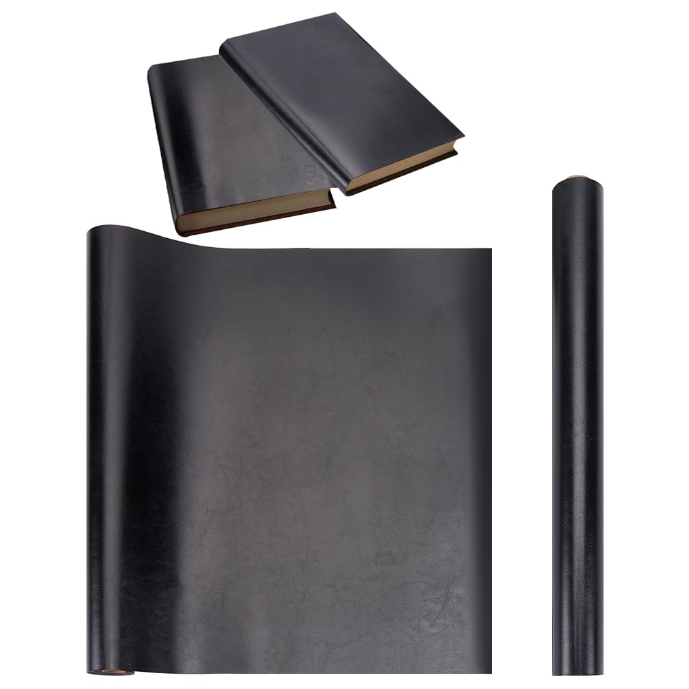 OLYCRAFT 120x43cm Black Imitation Leather Book Binding Cloth Bookcover 0.7mm Thick Imitation Leather Book Cloth Leather-Like Book Cover for Book Binding Gift Box Making DIY Crafts