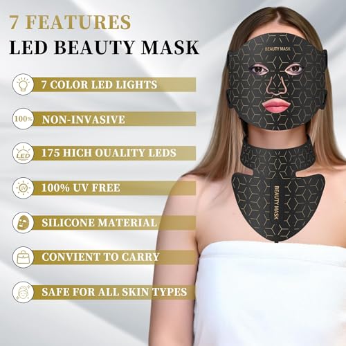 Verfubo FDA-Cleared Red Light Therapy for Face & Neck, Rechargeable 7-in-1 LED with 850nm & 660nm NIR, Hands-Free Silicone for Anti-Aging, Wrinkle Reduction & Sensitive Skin During Yoga or Work