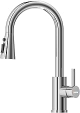 DAYONE Chrome Pull Out Kitchen Tap Swan Neck SUS304 1 Hole 360° Swivel view 1