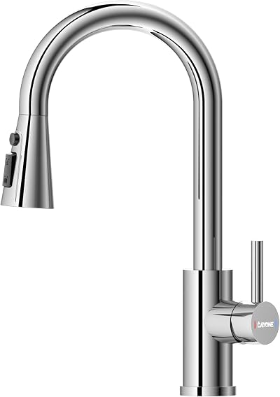 DAYONE Chrome Pull Out Kitchen Tap Swan Neck SUS304 1 Hole 360° Swivel
