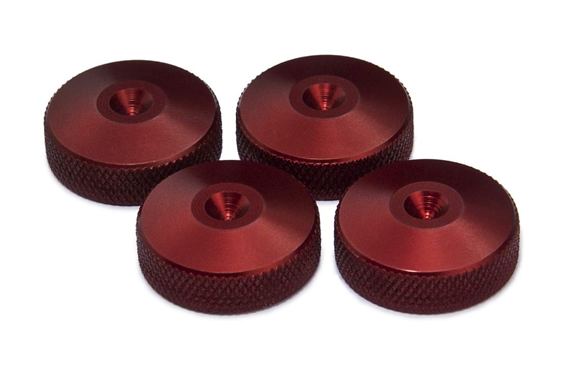 PrecisionGeek Red Anodised Solid Aluminium Speaker Spike Pads 20 mm Dia, 8 mm Thick – Knurled Edges, Hi‑Fi Speaker & Floor Protector – Set of 4