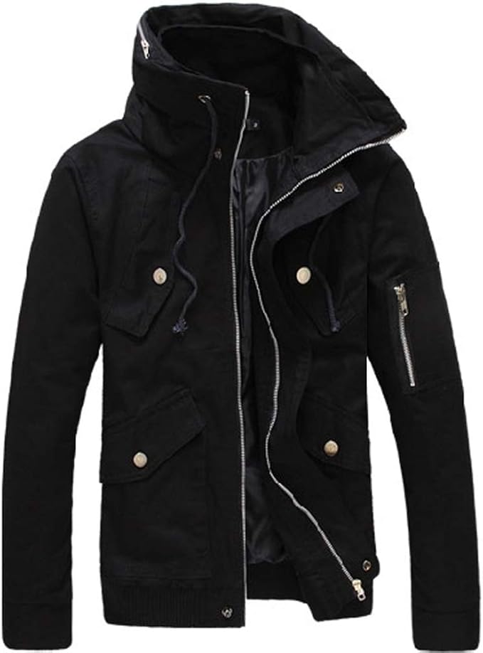 Amazon メンズ ジャケット ミリタリー ライダース ジャケット ジップアップ コーデ 大きいサイズ メンズファッション 長袖 アウター 黒 緑 春 秋 冬 M ブラック コート ジャケット 通販