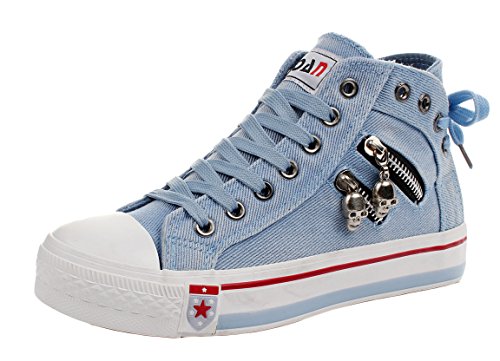 T&Mates Jean Vamp Rivet Decorated Fashion Style Lace-up Shoes(8 B(M) US, Blue)