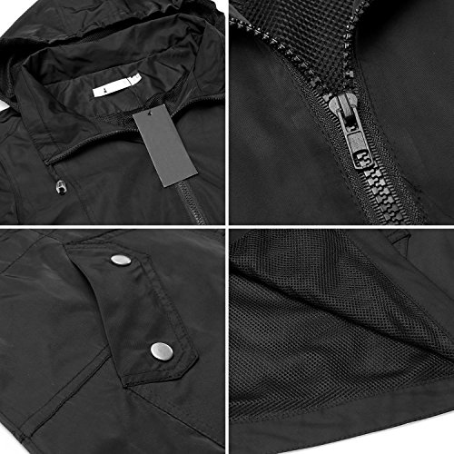 Elever Women's Detachable Hooded Drawstring Anorak Military Utility Jacket Black L - Thumbnail 4
