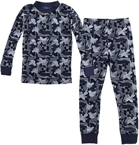 PLove Kids Two Piece Organic Cotton Pajamas Little Boys Toddler PJs Pants Shirt Blue Camo 6Y   chest  23.5 inches  bottom length  27 inches