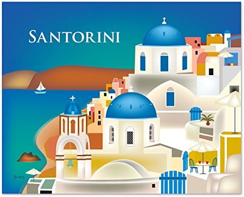 Santorini, Greece Print - Retro Inspired Travel Wall Art for Home and Office - art sizes: 8 x 10, 11 x 14, 16 x 20, 24 x 30, 36 x 45