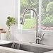 Friho Modern Commercial Lead-Free Stainless Steel Single Lever Handle High Arc Pull Down Sprayer Kitchen Sink Faucet,Brushed Nickel Pull Out Kitchen Faucets With Deck Plate