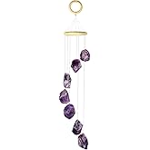 mookaitedecor Amethyst Stones Rough Crystals Wind Chimes for Home Garden Decoration 17-21 Inches