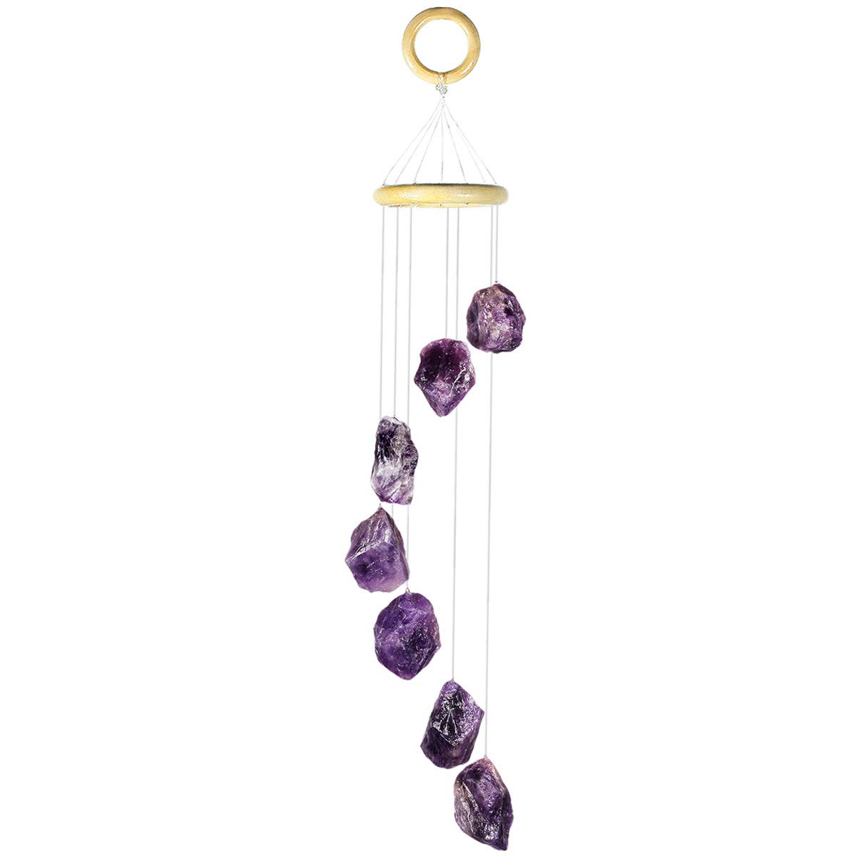 Nupuyai Natural Amethyst Wind Chimes for Garden Home Decor, Crystal Stone Hanging Ornament Wind Bell for Outdoor Indoor 53cm