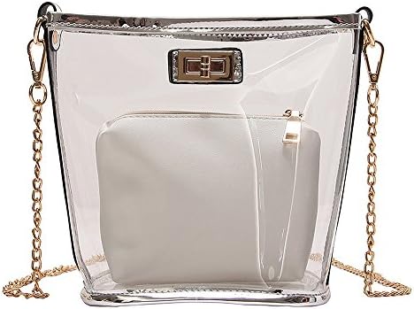 YSMYWM Women Fashion Transparent Candy Color Beach Handbag Jelly Bag Girls Chain Shoulder Bag Crossbody Bucket Bags Purse (White)