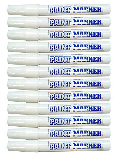 Paint Markers Oil-Based Pen Permanent Waterproof Car Tire Tread Rubber Metal - 12 pcs (White)
