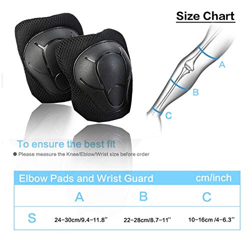 Kids/Youth Knee Pad Elbow Pads Guards Wrist Guards Protective Gear Set for Rollerblade Roller Skates Cycling BMX Bike Skateboard gs Scooter Riding Sports,Toddler for Multi-sports Outdoor（Age3-7）Black - Thumbnail 6