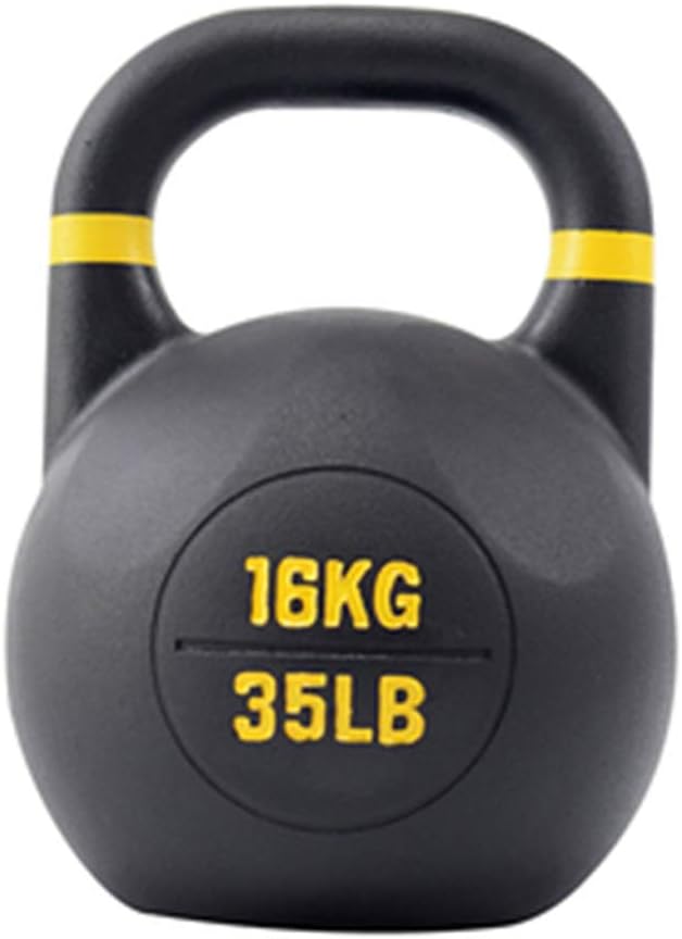 DPPAN Cast Iron Kettlebell Weight, Exercise Kettlebell Fitness Workout Body Equipment Vinyl Coated, Great for Full Body Workout and Strength Training,Yellow_35lb