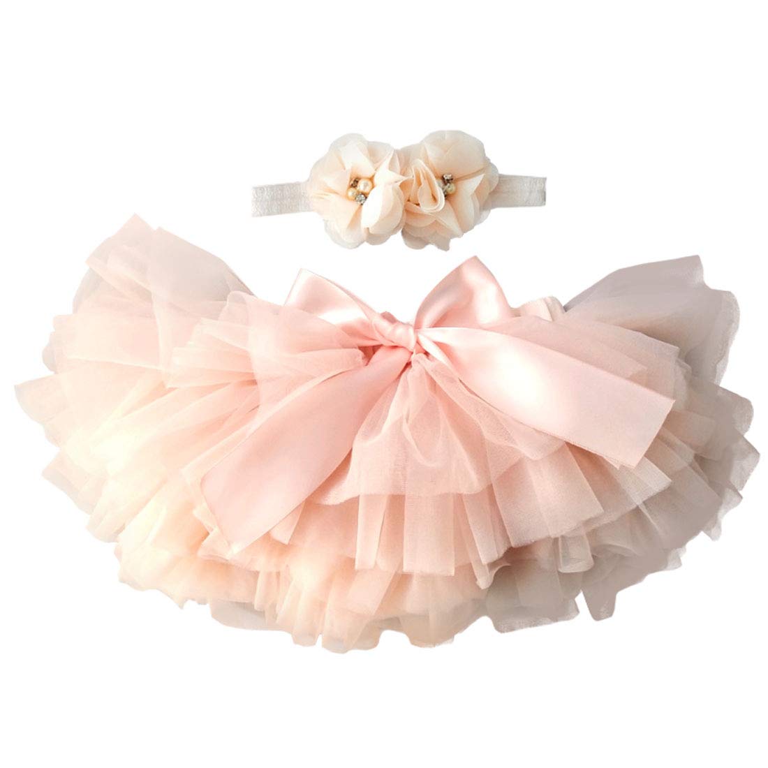 Yonkouny Newborn / Baby Tulle Tutu Skirt and Hairband Set for Photography Prop, Princess Skirt and Headband for Birthday Photography, red peach, 12-24 Months
