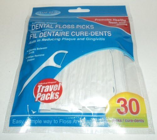 Dental Floss Picks, Individually Wrapped, 30 Travel Pack (639277177131)