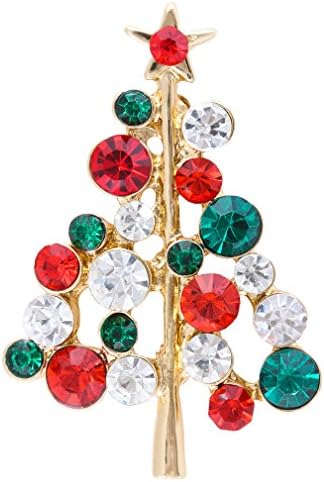 VK Accessories Full Rhineston Inlaid Green and Red Christmas Tree Brooch (Green and Red)