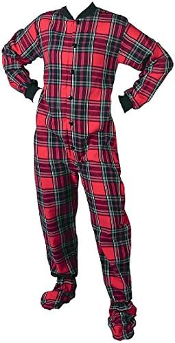 Big Feet PJs Red and Black Plaid Flannel Footed Pajamas for Women and Men Medium