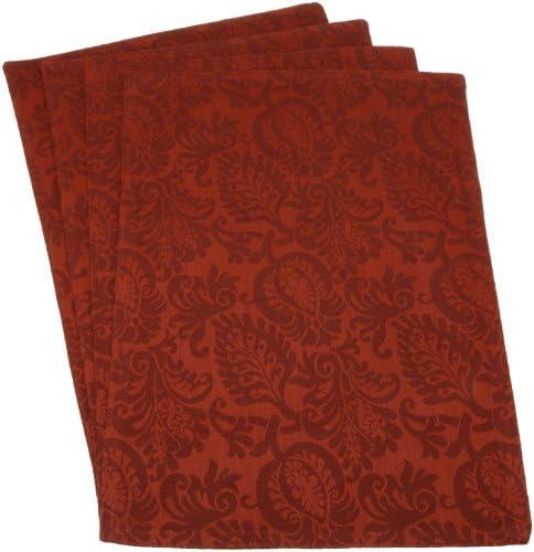 Mahogany Leaf Baroque 13-Inch by 19-Inch 100-Percent Cotton Jacquard Placemat, Red, Set of 4