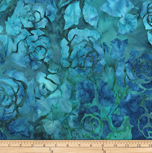 Robert Kaufman Gazebo Batik Flowers Roses Fabric, Teal, Fabric By The Yard