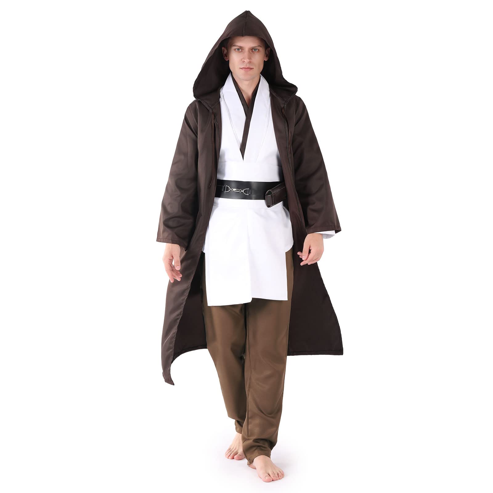 AENEY Knight Costume Adult, Tunic Hooded Robes Medieval Fancy Dress Halloween Cosplay Party Costume Full Set Brown (Medium,175cm) — image 1