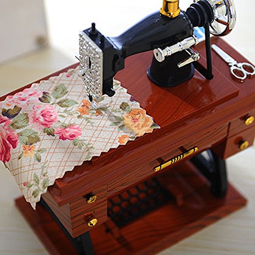 Gbell Mini Vintage Sewing Machine Music Box Toy - Home Table Decoration Ornaments - Mechanical Retro Music Box Christmas Birthday Gift for Kids Girls Boys Adults (Brown) - Thumbnail 6