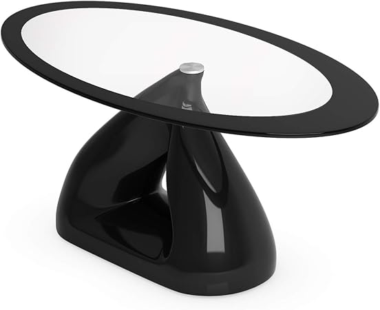 Suhey Table Basse Ovale En Verre Brillant Noir Blanc Amazon Fr