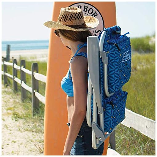 2 Tommy Bahama Backpack Beach Chairs / Blue Beachfront Decor